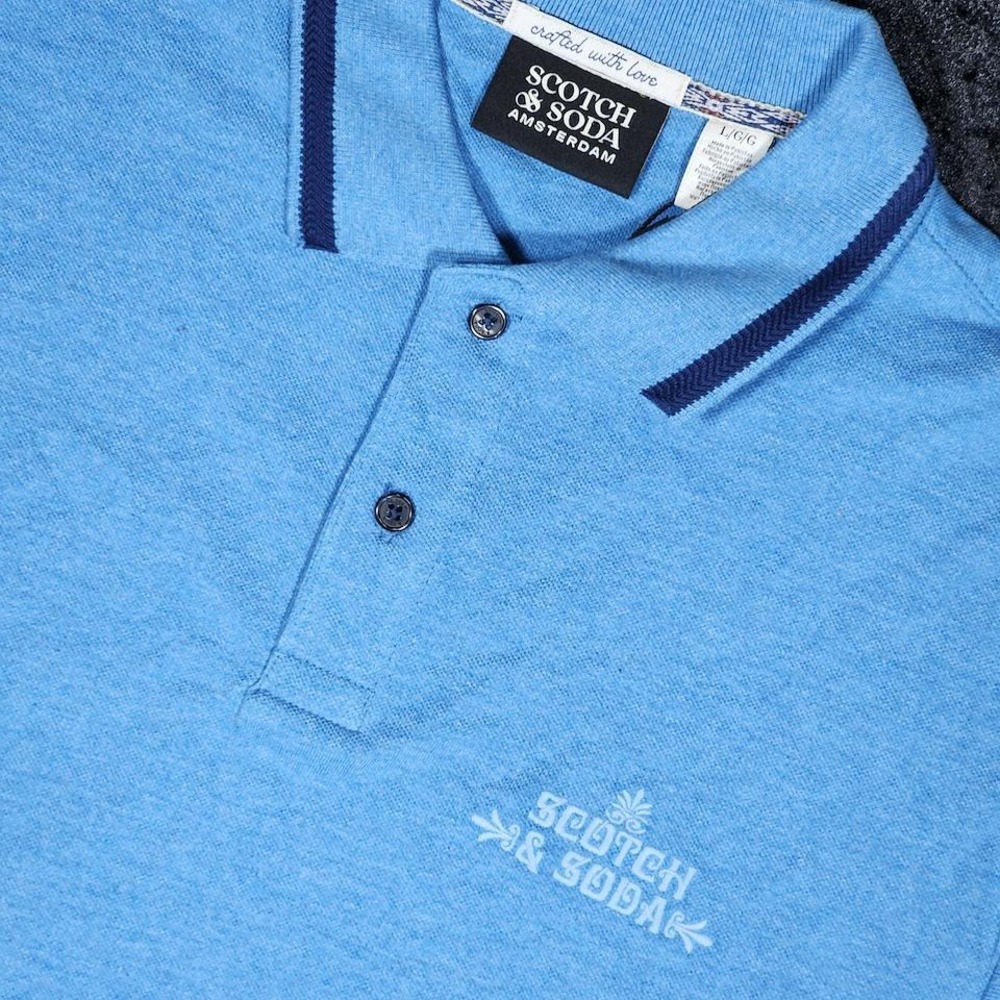 Scotch & Soda Mens Pique SS Polo Shirt Smart Blue Heather Size Large MRSP $88